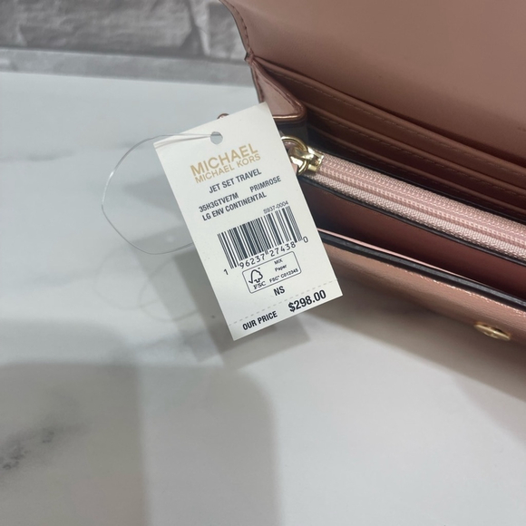 Michael Kors Primrose Metallic Shimmer Continental Envelope Flap Wallet Rosegold - Picture 5 of 6